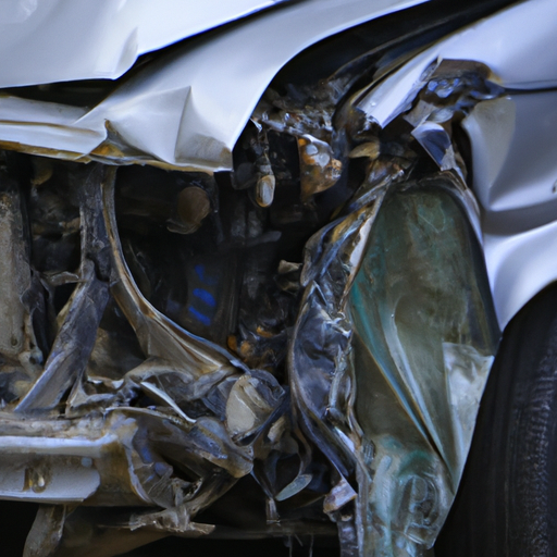 תמונה של מכונית עם נזק משמעותי מתאונה, מעלה את השאלה אם לגרוט או לתקן.