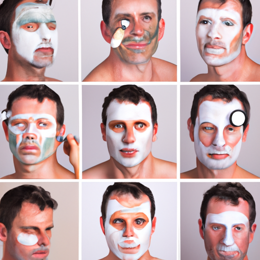 קולאז' של טכניקות שונות של טיפול פנים לגברים.