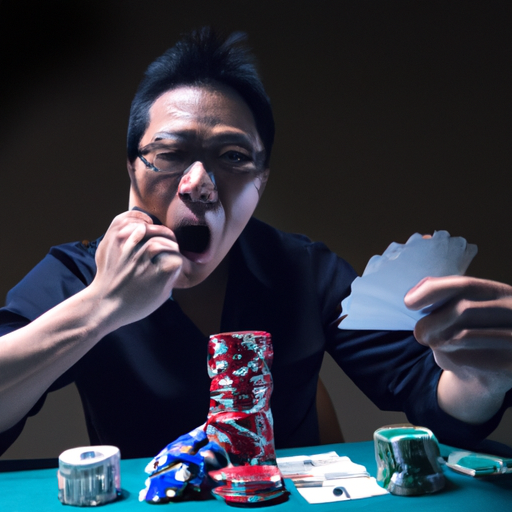 3. תמונה דרמטית של שחקן פוקר שמבצע את השיחה המנצחת בטורניר עם הימור גבוה.
