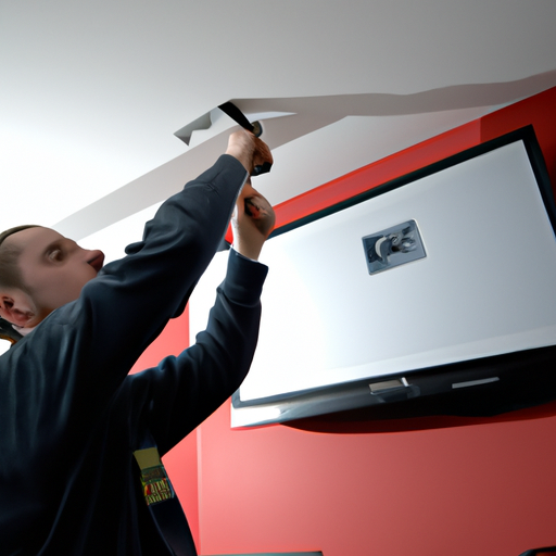 תמונה המציגה מתקין טלוויזיה מוסמך בעבודה